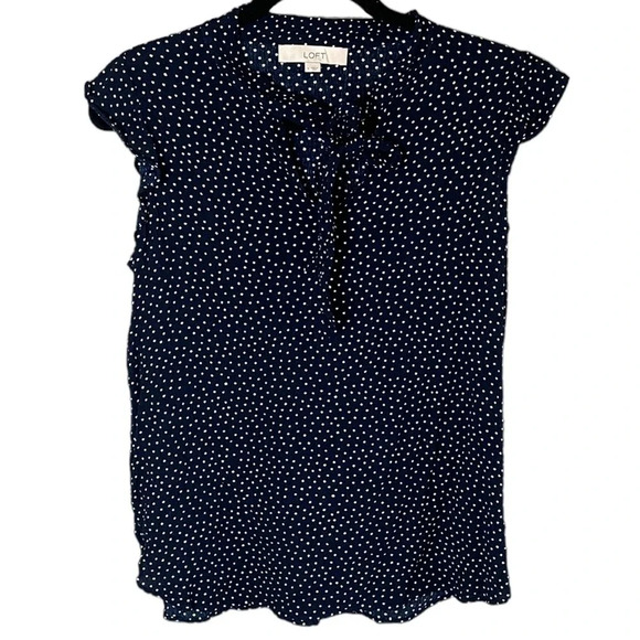 LOFT Women’s Size Small Polka Dot Flutter Sleeve Blouse Neck Tie - Picture 1 of 6